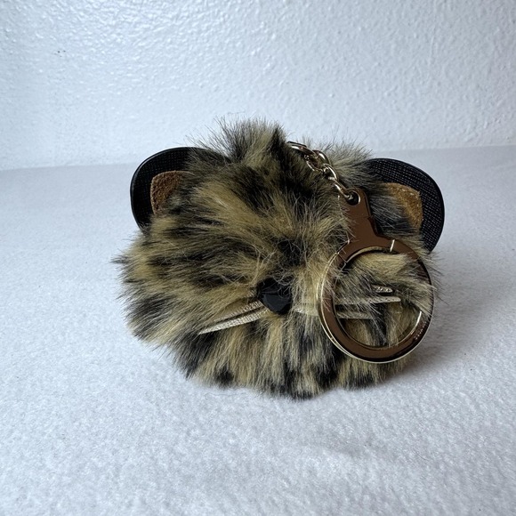 kate spade new york Accessories - Kate Spade New York Cat Pouf Keychain Cheetah Bag Charm Soft Kitty Brown Black